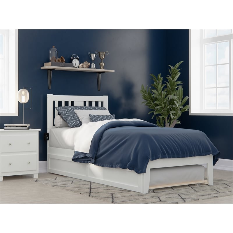 AFI Tahoe Twin XL Solid Wood Bed and Twin XL Trundle with USB Charger in White