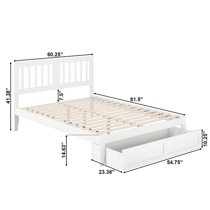 AFI Tahoe Queen Solid Wood Foot Drawer Bed with USB Turbo Charger in White