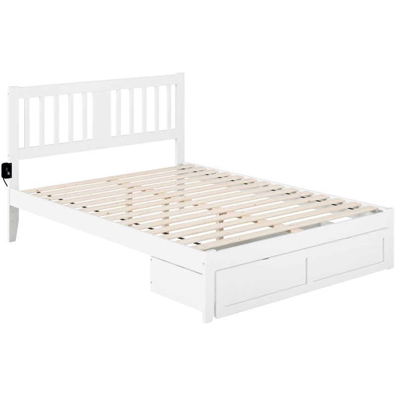AFI Tahoe Queen Solid Wood Foot Drawer Bed with USB Turbo Charger in White