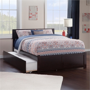 Orlando Queen Wood Platform Bed with Footboard and Twin XL Trundle in Espresso
