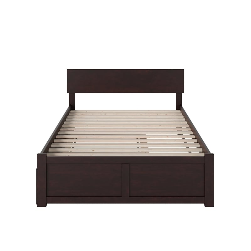 Orlando Queen Wood Platform Bed with Footboard and Twin XL Trundle in Espresso