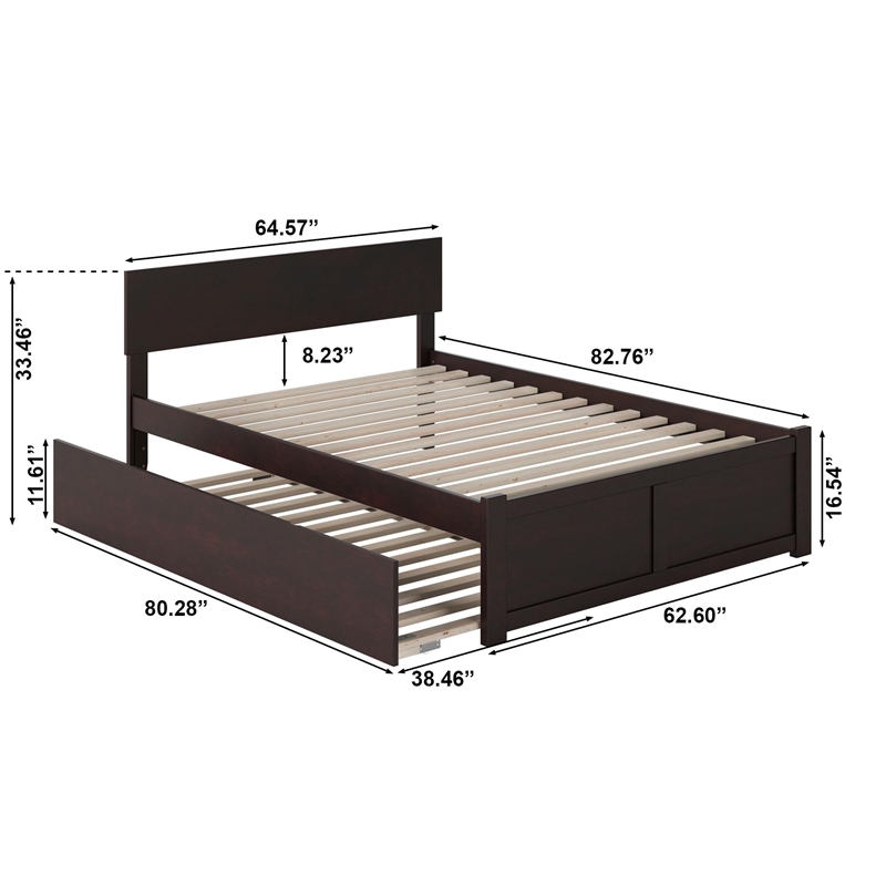 Orlando Queen Wood Platform Bed with Footboard and Twin XL Trundle in Espresso