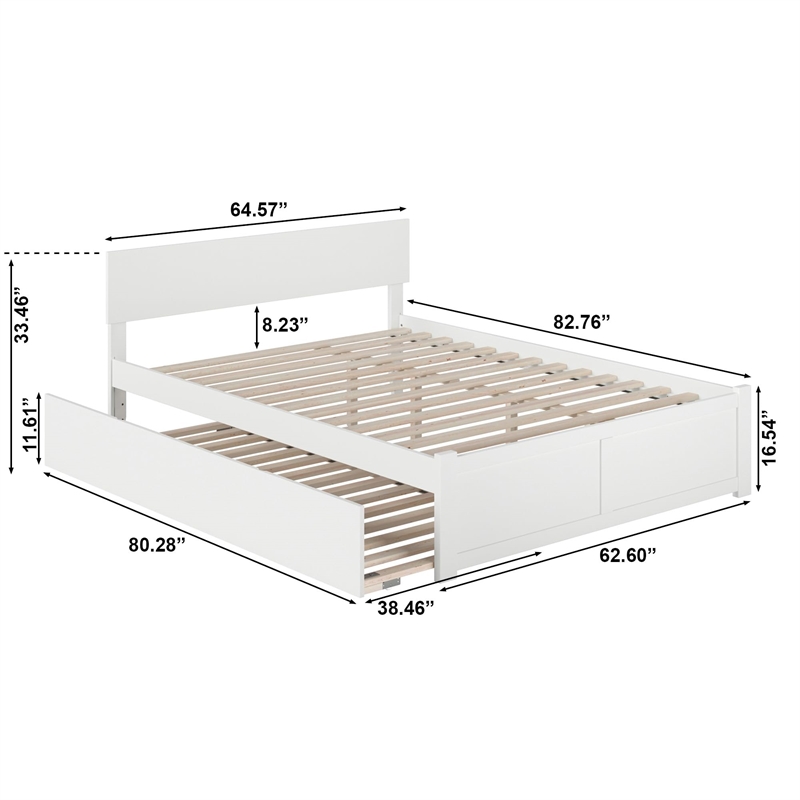 Orlando Queen Wood Platform Bed with Footboard and Twin XL Trundle in White