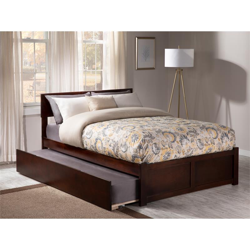 AFI Orlando Queen Solid Wood Platform Bed with Twin XL Trundle in Walnut
