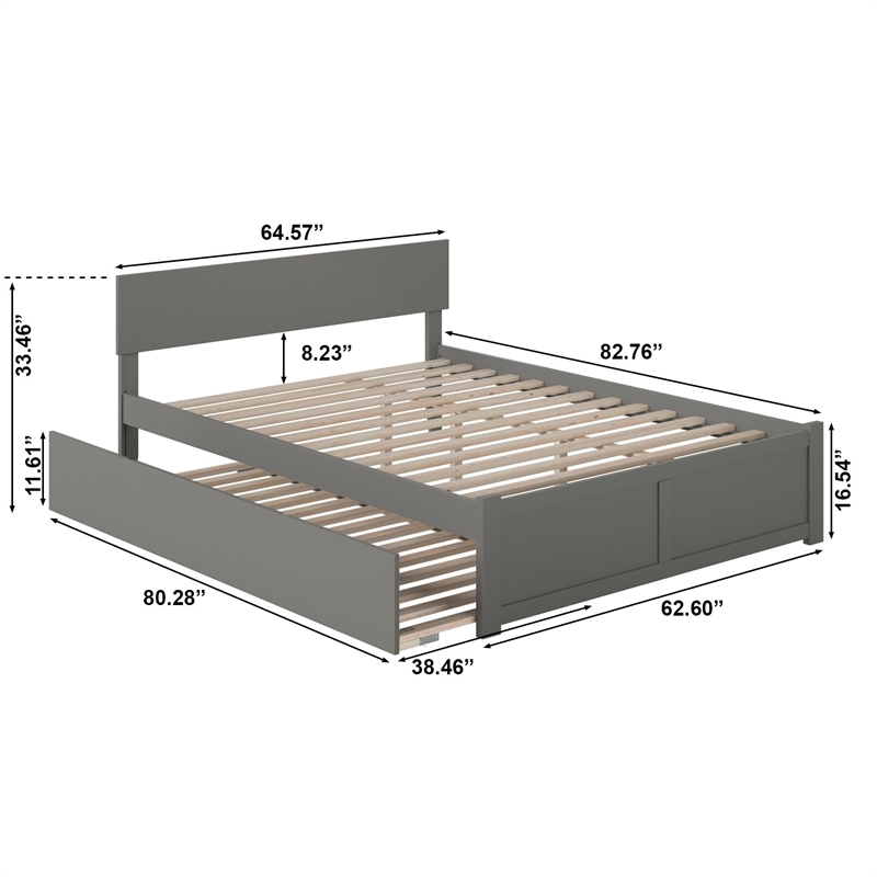 Orlando Queen Wood Platform Bed with Footboard and Twin XL Trundle in Grey