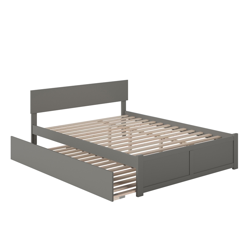 Orlando Queen Wood Platform Bed with Footboard and Twin XL Trundle in Grey