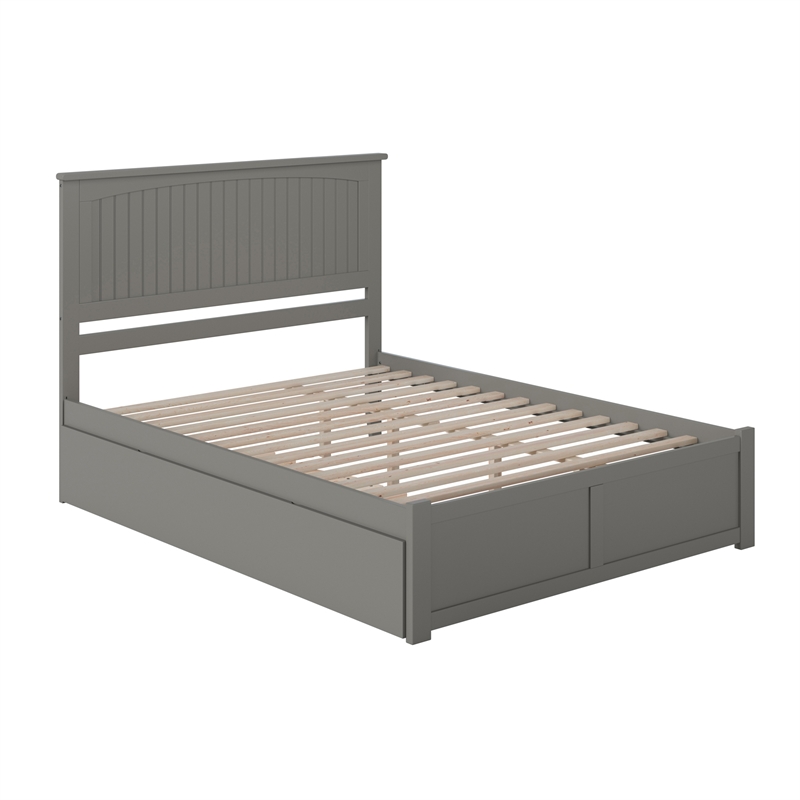Nantucket Queen Wood Platform Bed with Footboard and Twin XL Trundle in Grey