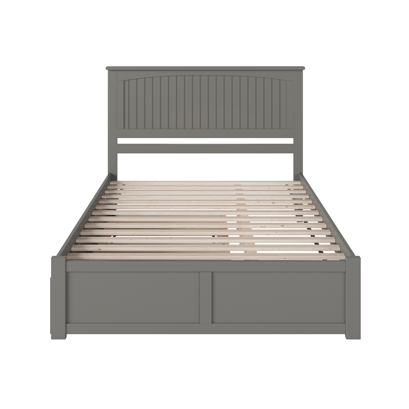 Nantucket Queen Wood Platform Bed with Footboard and Twin XL Trundle in Grey