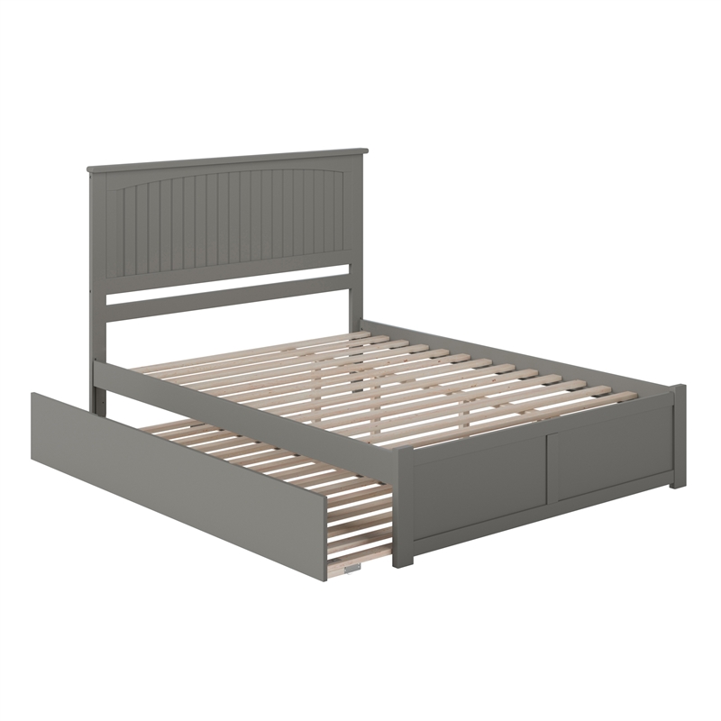 Nantucket Queen Wood Platform Bed with Footboard and Twin XL Trundle in Grey
