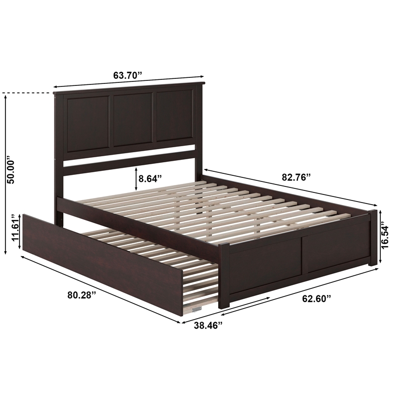 Madison Queen Wood Platform Bed with Footboard and Twin XL Trundle in Espresso