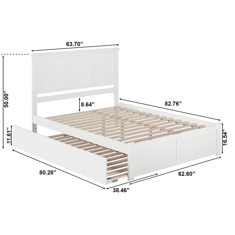 Madison Queen Wood Platform Bed with Footboard and Twin XL Trundle in White