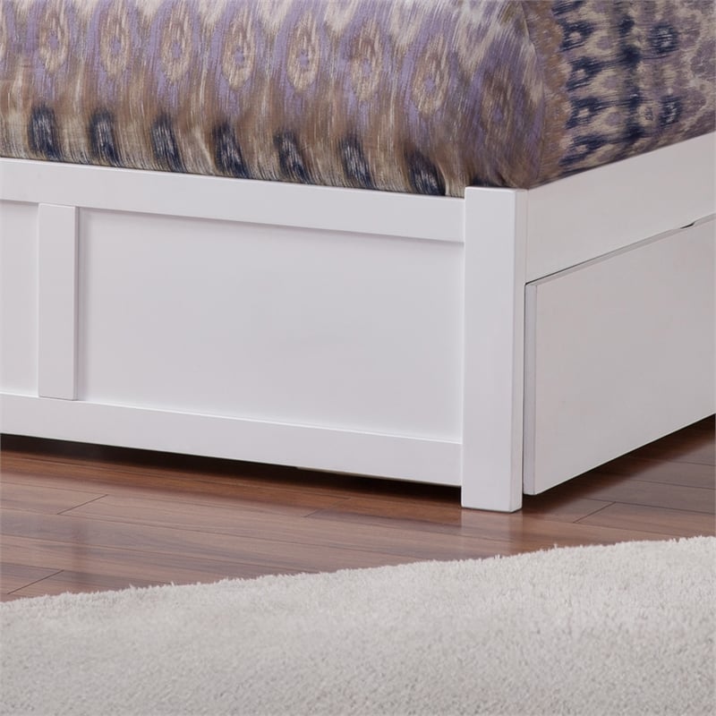 Madison Queen Wood Platform Bed with Footboard and Twin XL Trundle in White