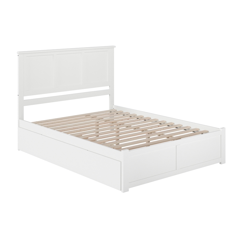 Madison Queen Wood Platform Bed with Footboard and Twin XL Trundle in White