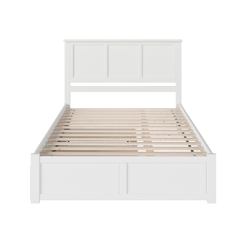 Madison Queen Wood Platform Bed with Footboard and Twin XL Trundle in White