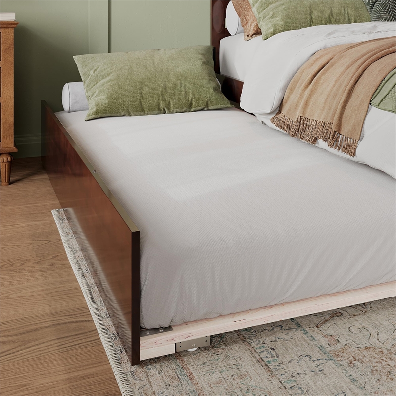 Madison Queen Wood Platform Bed with Footboard and Twin XL Trundle in Walnut