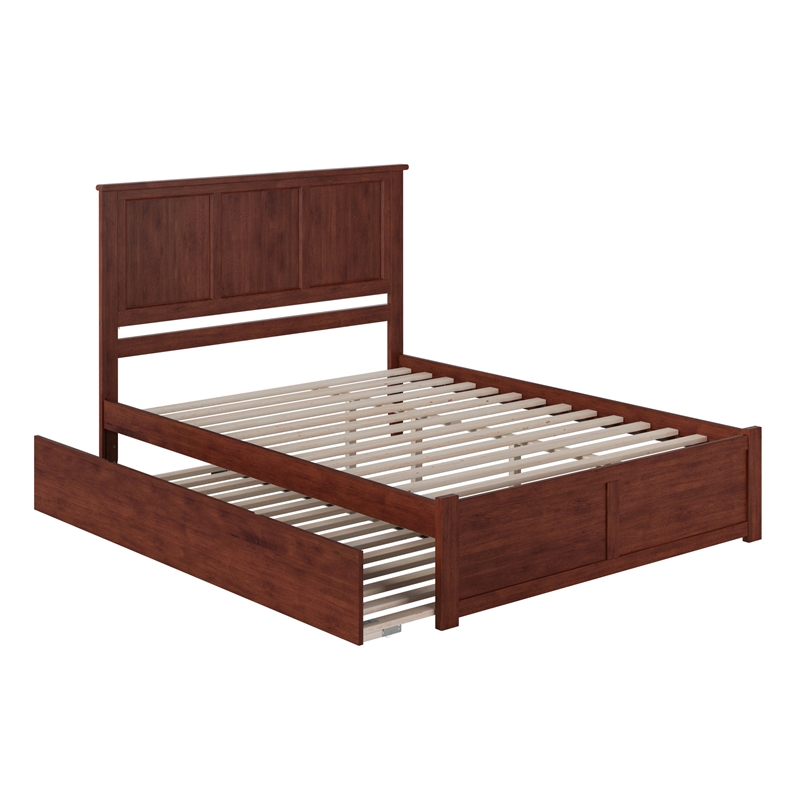 Madison Queen Wood Platform Bed with Footboard and Twin XL Trundle in Walnut