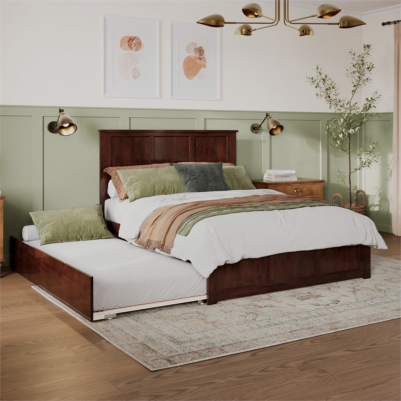 Madison Queen Platform Bed with Matching Footboard & Twin XL Trundle in Walnut