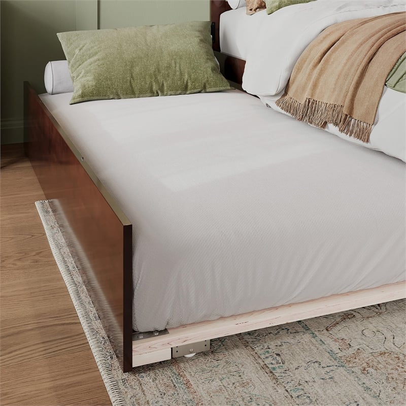 Madison Queen Platform Bed with Matching Footboard & Twin XL Trundle in Walnut