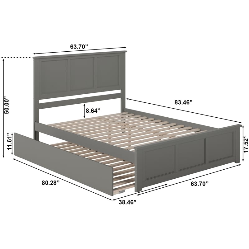 Madison Queen Platform Bed with Matching Footboard & Twin XL Trundle in Grey