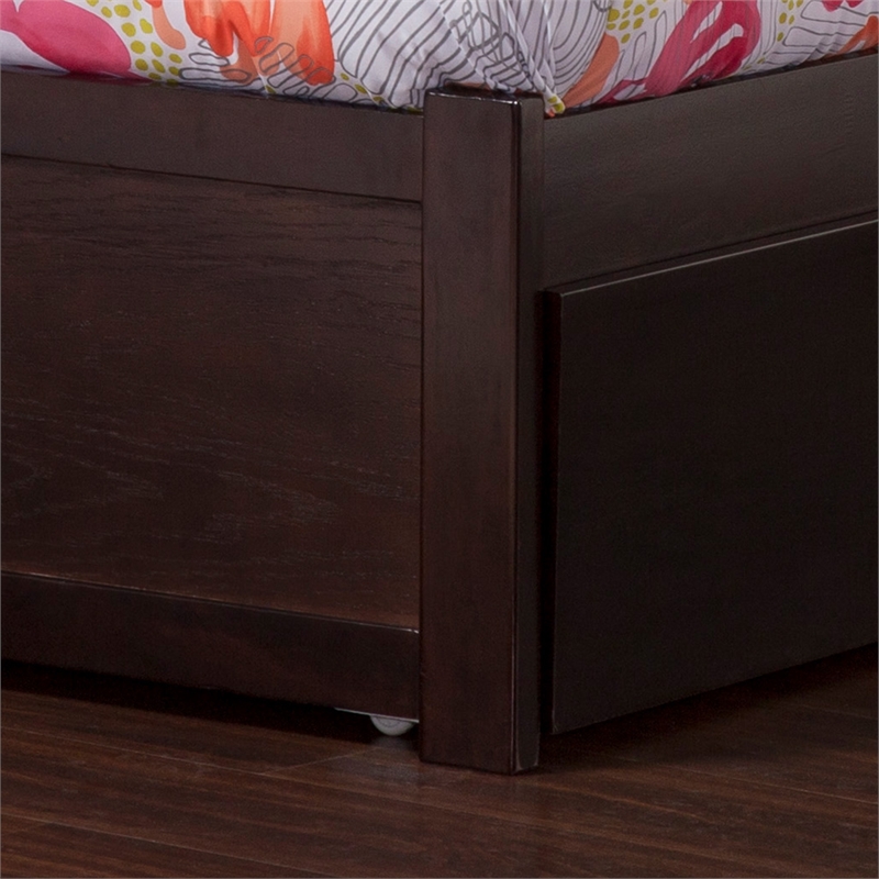 Mission Queen Wood Platform Bed with Footboard and Twin XL Trundle in Espresso