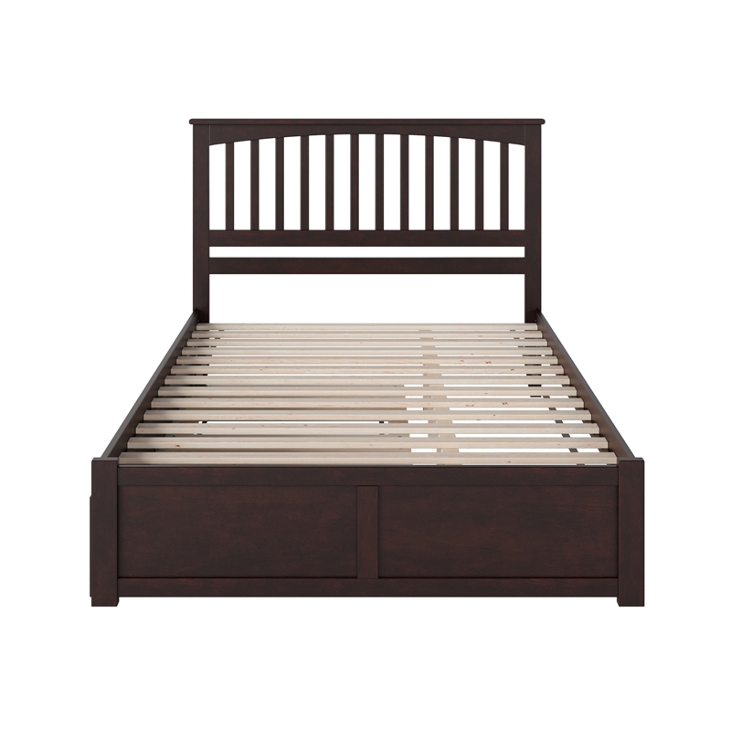 Mission Queen Wood Platform Bed with Footboard and Twin XL Trundle in Espresso