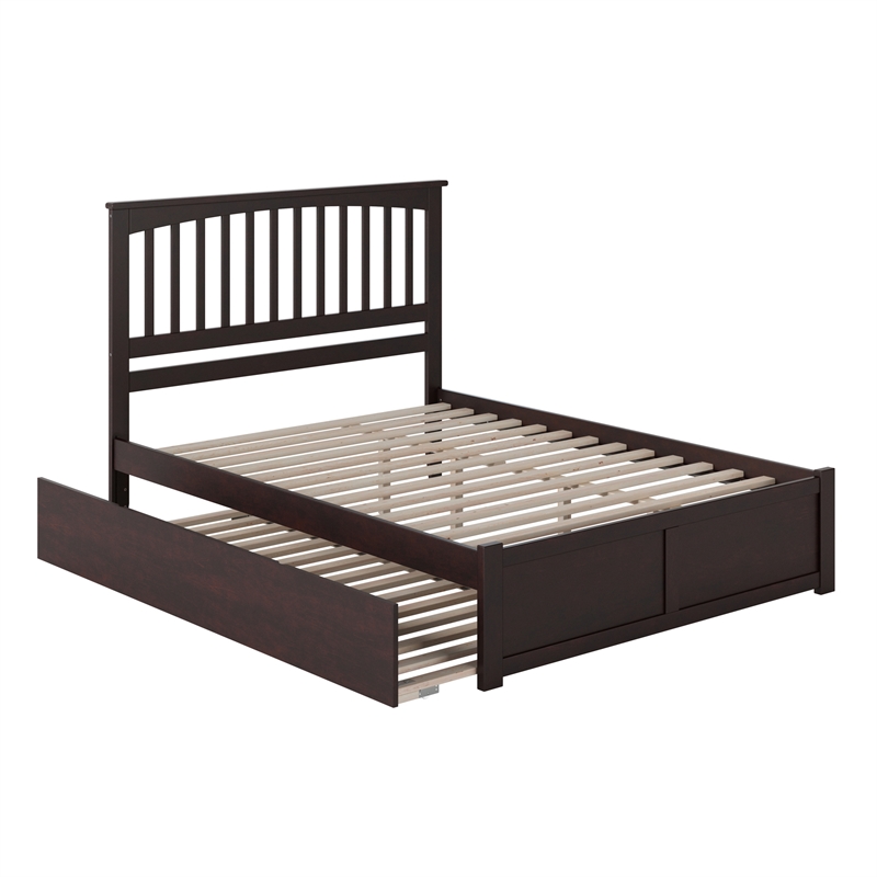 Mission Queen Wood Platform Bed with Footboard and Twin XL Trundle in Espresso