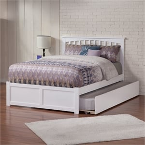 Mission Queen Wood Platform Bed with Footboard and Twin XL Trundle in White