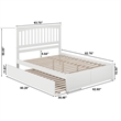 Mission Queen Wood Platform Bed with Footboard and Twin XL Trundle in White