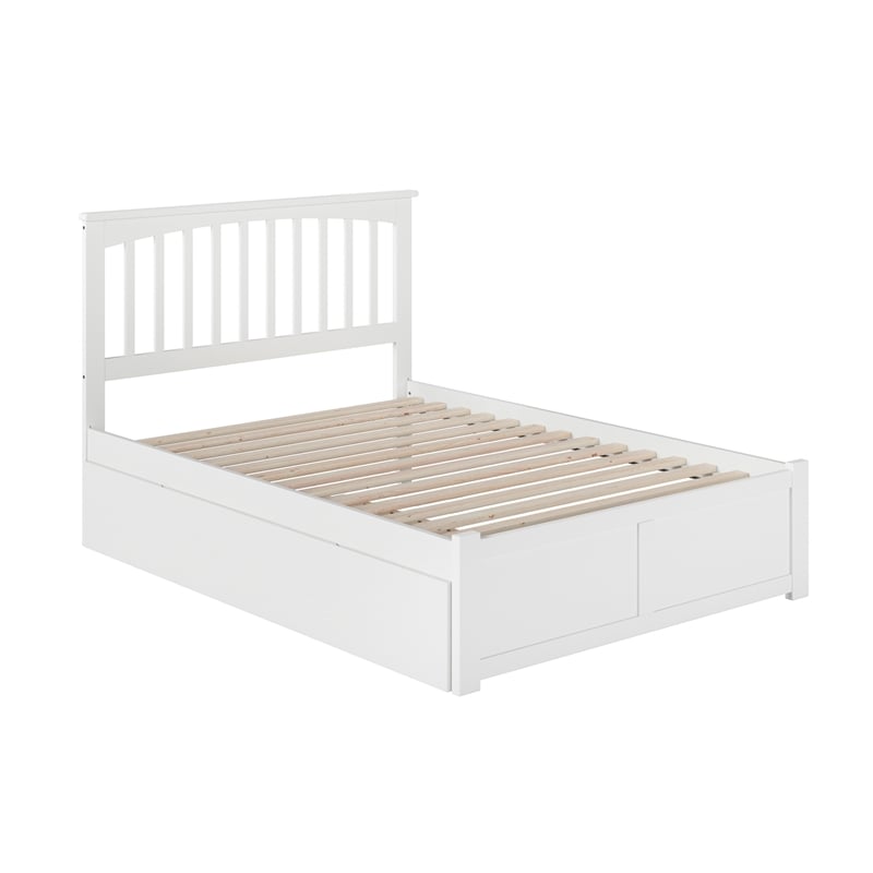 Mission Queen Wood Platform Bed with Footboard and Twin XL Trundle in White