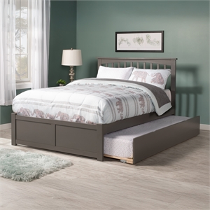 Mission Queen Wood Platform Bed with Footboard and Twin XL Trundle in Grey