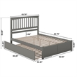Mission Queen Wood Platform Bed with Footboard and Twin XL Trundle in Grey