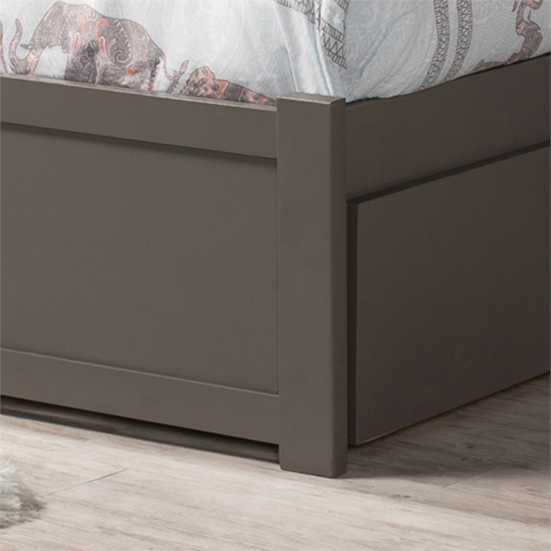Mission Queen Wood Platform Bed with Footboard and Twin XL Trundle in Grey