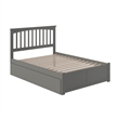 Mission Queen Wood Platform Bed with Footboard and Twin XL Trundle in Grey