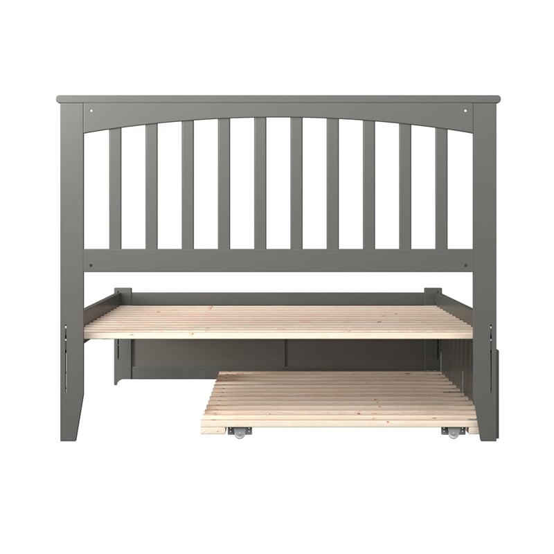 Mission Queen Wood Platform Bed with Footboard and Twin XL Trundle in Grey
