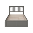 Mission Queen Wood Platform Bed with Footboard and Twin XL Trundle in Grey