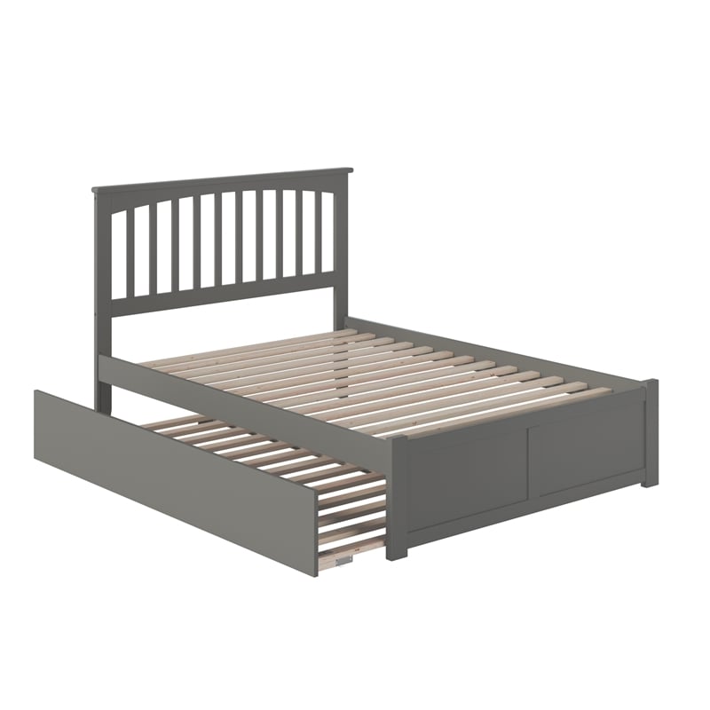 Mission Queen Wood Platform Bed with Footboard and Twin XL Trundle in Grey