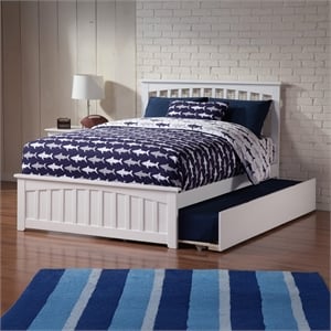 Mission Queen Platform Bed with Matching Footboard & Twin XL Trundle in White