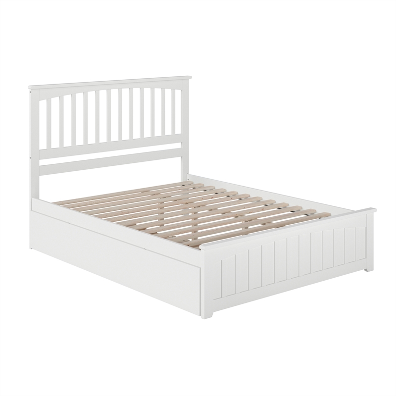 Mission Queen Platform Bed with Matching Footboard & Twin XL Trundle in White