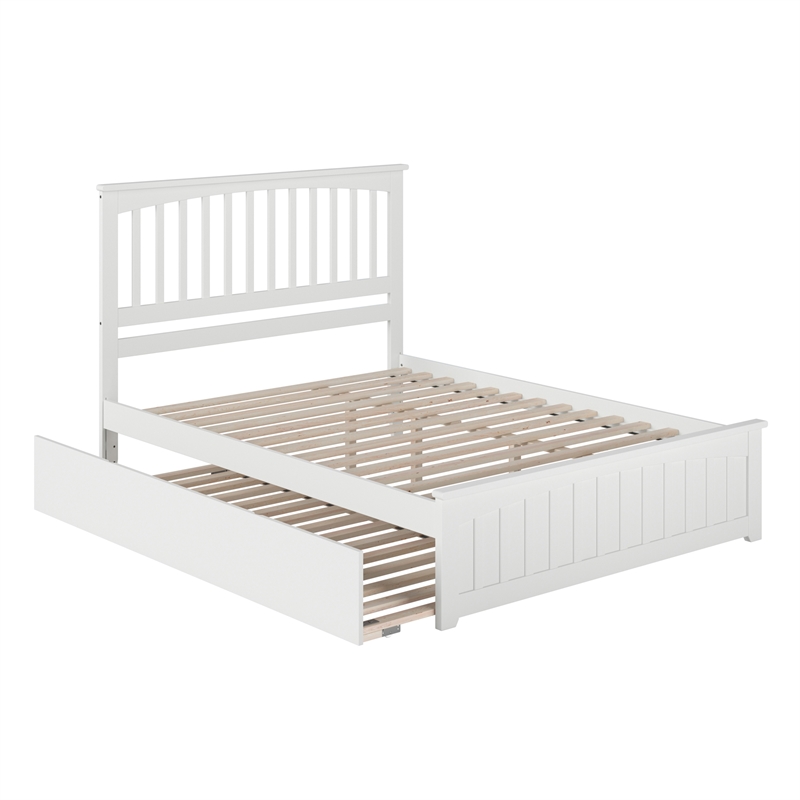 Mission Queen Platform Bed with Matching Footboard & Twin XL Trundle in White