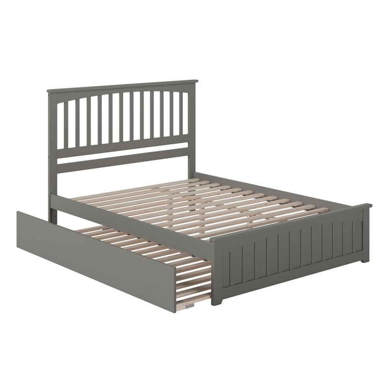 Mission Queen Platform Bed with Matching Footboard & Twin XL Trundle in Grey