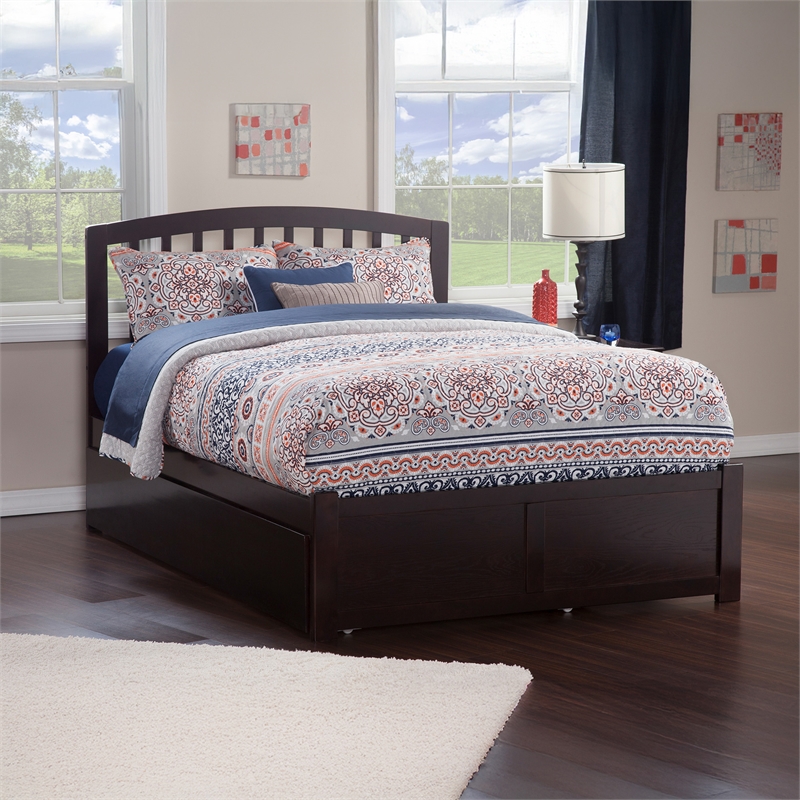 Richmond Queen Wood Platform Bed with Footboard and Twin XL Trundle in Espresso