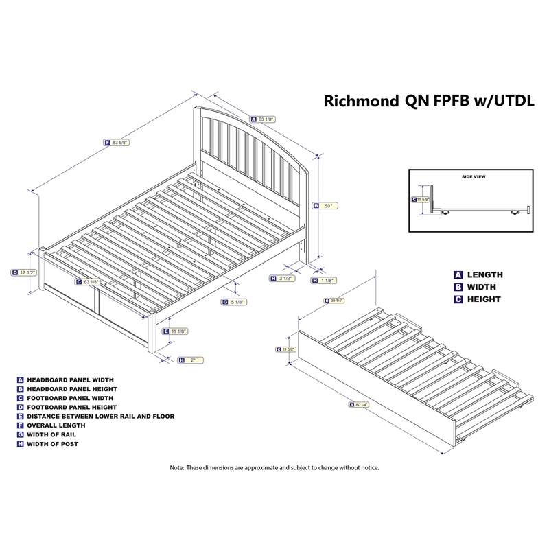AFI Richmond Queen Solid Wood Bed with Twin XL Trundle in White