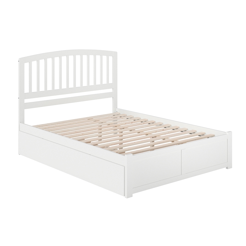 Richmond Queen Wood Platform Bed with Footboard and Twin XL Trundle in White