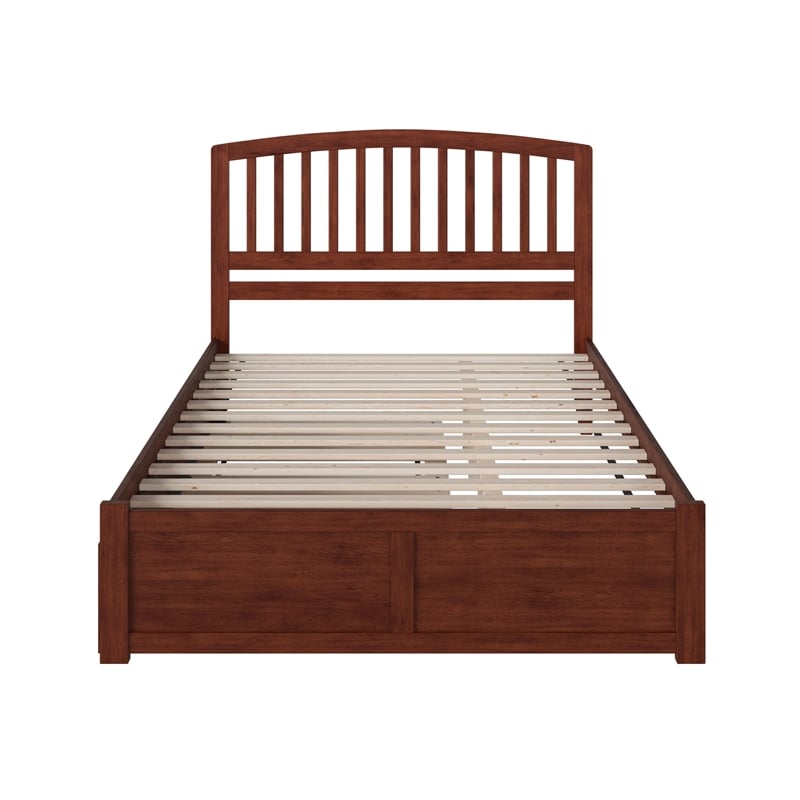 Richmond Queen Wood Platform Bed with Footboard and Twin XL Trundle in Walnut