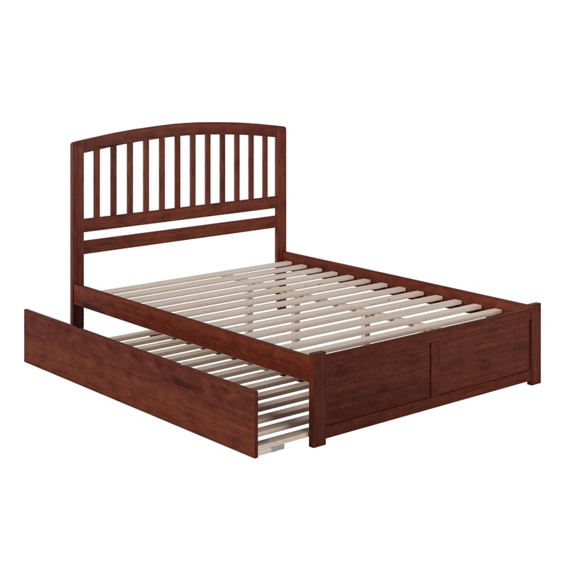 Richmond Queen Wood Platform Bed with Footboard and Twin XL Trundle in Walnut