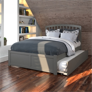 Richmond Queen Wood Platform Bed with Footboard and Twin XL Trundle in Grey