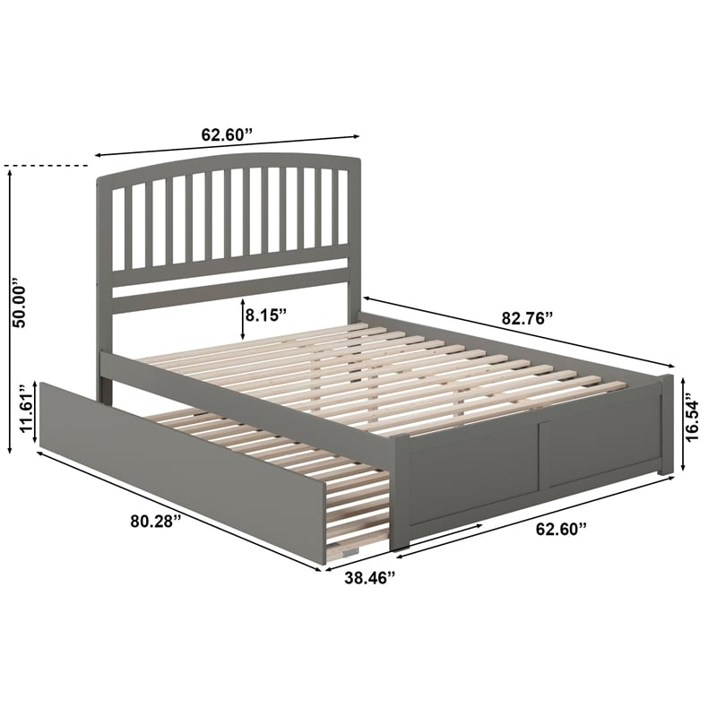 Richmond Queen Wood Platform Bed with Footboard and Twin XL Trundle in Grey