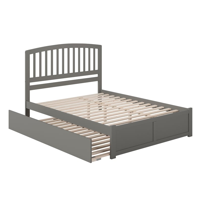 Richmond Queen Wood Platform Bed with Footboard and Twin XL Trundle in Grey