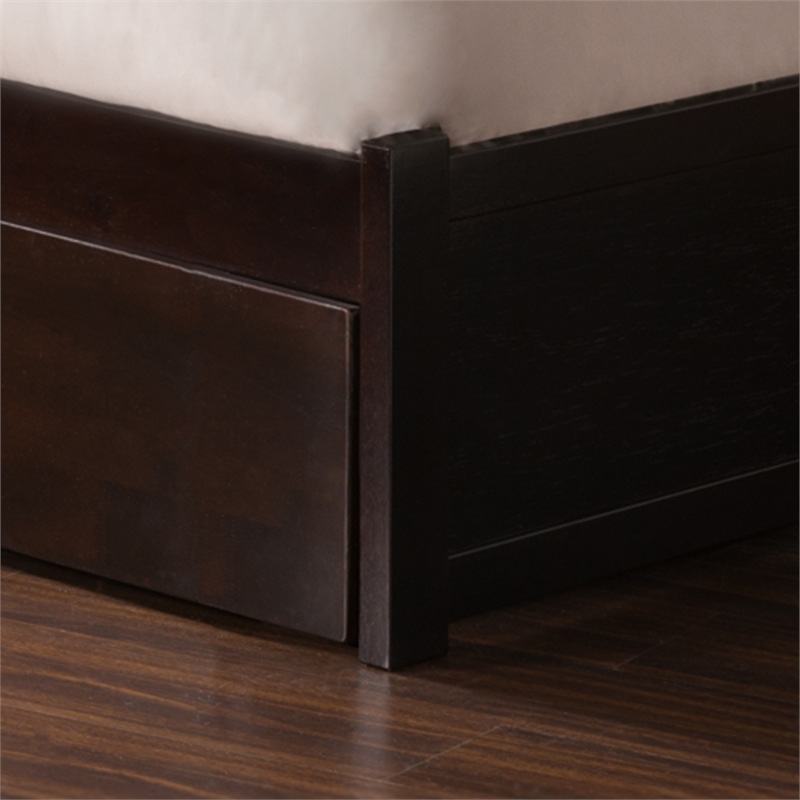 Portland Queen Wood Platform Bed with Footboard and Twin XL Trundle in Espresso