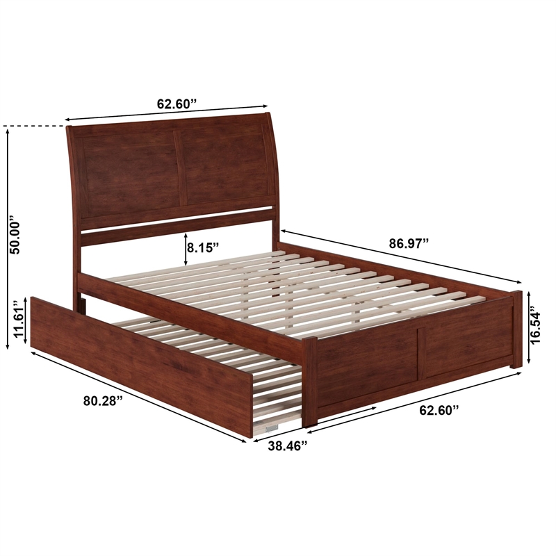 Portland Queen Wood Platform Bed with Footboard & Twin XL Trundle in Walnut